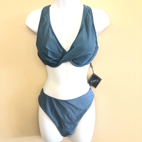 ZAFUL Women Twist Underwire Cross Back High Cut Bottom Bikini Swim Set XL 12/14 - Picture 1 of 14